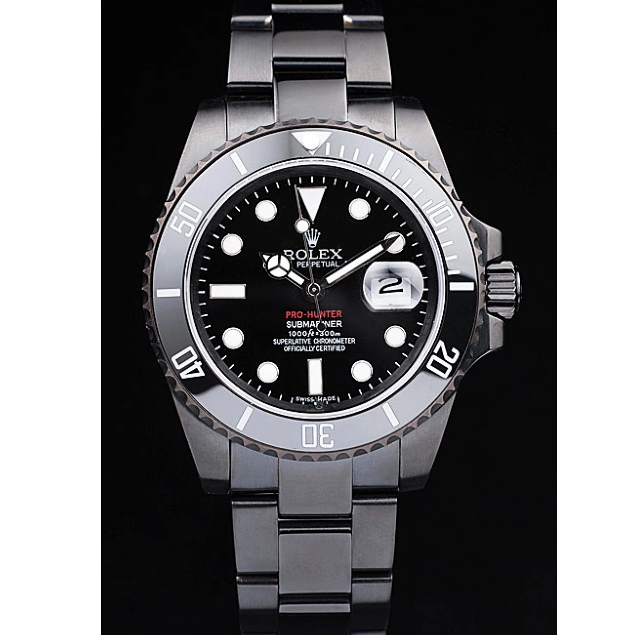 Aaa replica watch Pro-Hunter Steel Submariner Strap Rolex Swiss Dial Black Black 0524